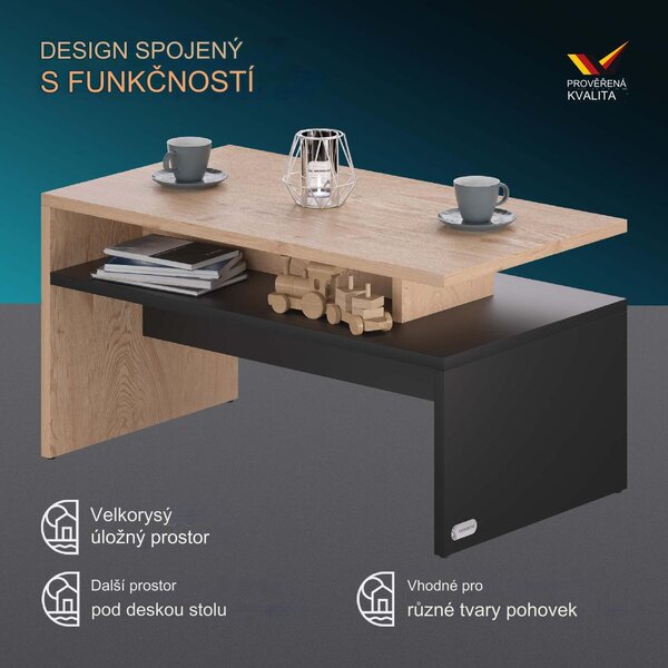 FurniGO Konferenční stolek Sacramento 92x50x47cm - přírodní/antracit