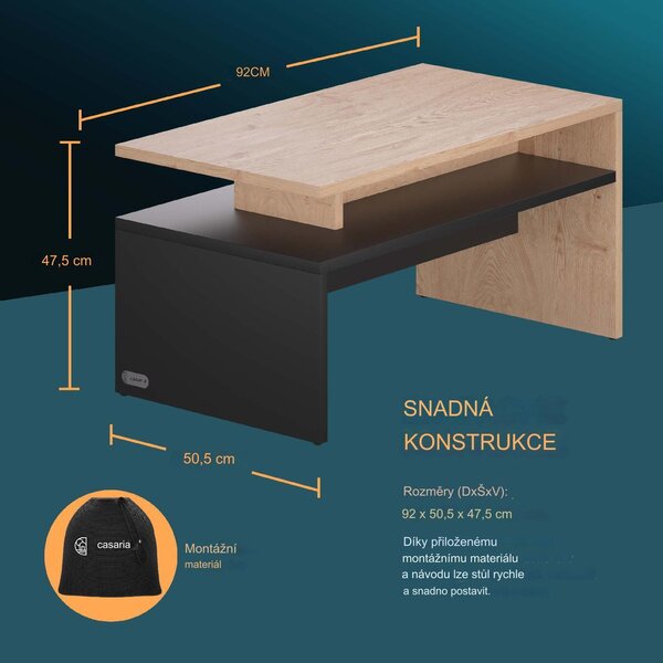 FurniGO Konferenční stolek Sacramento 92x50x47cm - přírodní/antracit