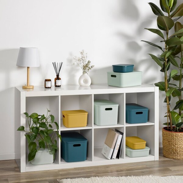 Světle zelený plastový úložný box s víkem 24x18x8 cm – Homéa
