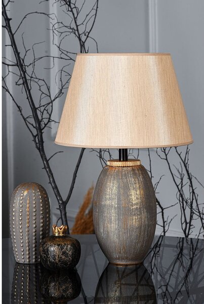 Šedo-béžová stolní lampa s textilním stínidlem (výška 46 cm) – Opviq lights
