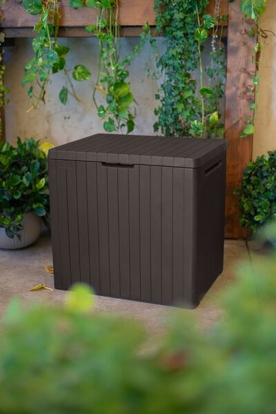 Zahradní úložný box CITY — 113L, plast, hnědá