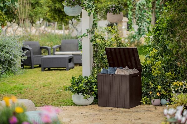 Zahradní úložný box CITY — 113L, plast, hnědá