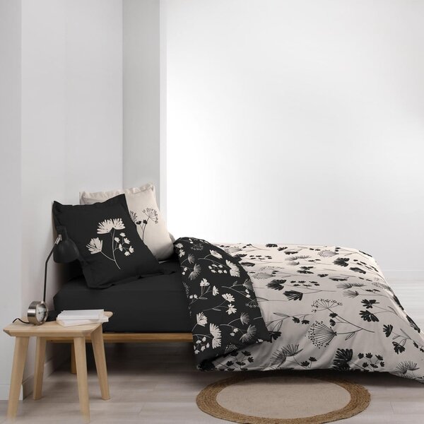 Černo-béžové prodloužené povlečení na dvoulůžko z bavlněného perkálu 240x220 cm Iris – douceur d'intérieur