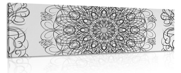 Obraz abstraktní květinová Mandala v černobílém provedení
