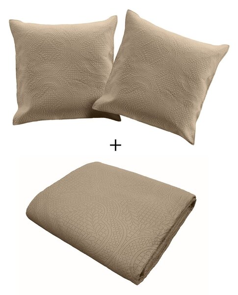 Světle hnědý set přehozu a povlaku na polštář z mikrovlákna 240x260 cm Romane – douceur d'intérieur