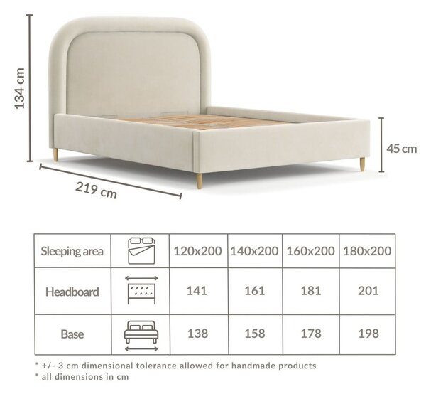 Béžová čalouněná dvoulůžková postel s úložným prostorem s roštem 180x200 cm Mija – Maison de Rêve