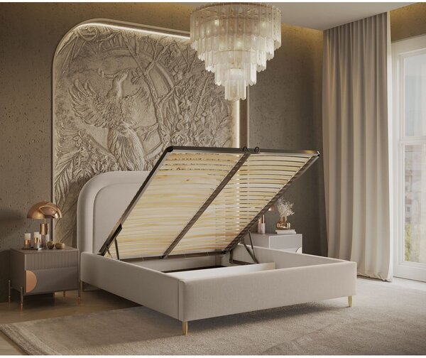 Béžová čalouněná dvoulůžková postel s úložným prostorem s roštem 180x200 cm Mija – Maison de Rêve