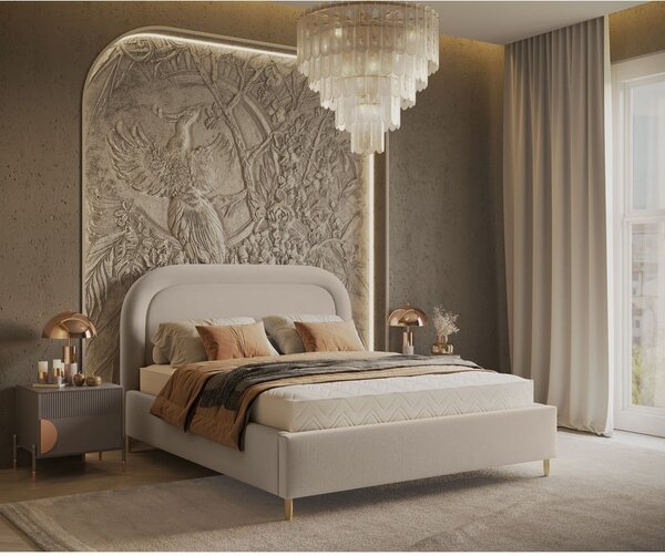 Béžová čalouněná dvoulůžková postel s úložným prostorem s roštem 180x200 cm Mija – Maison de Rêve