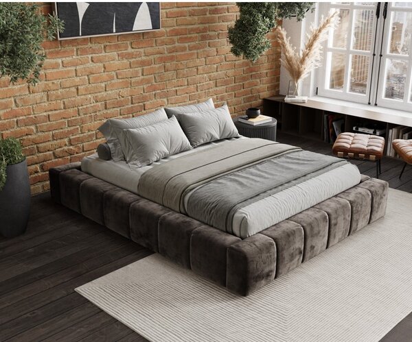 Hnědá čalouněná dvoulůžková postel s úložným prostorem s roštem 160x200 cm Aruba L – Maison de Rêve