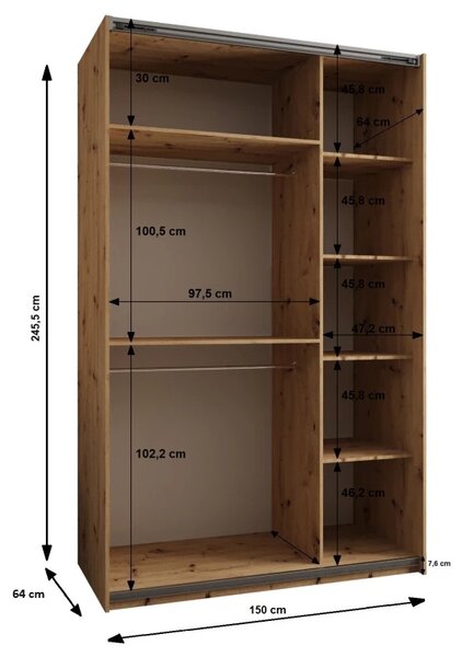 Dvoudveřová skříň SAMARA 1 - 150 cm, černá / dub artisan / černá