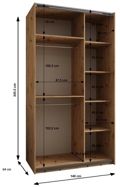 Dvoudveřová skříň SAMARA 1 - 140 cm, bílá / stříbrná