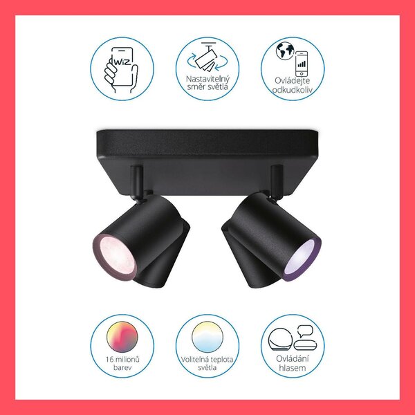 WiZ Imageo bodové LED svítidlo 4x GU10 4,9W 345lm 2200-6500K RGB IP20, černé