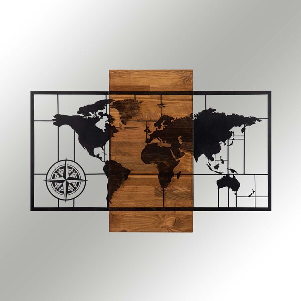 ASIR Nástěnná dekorace WORLD černá dřevo kov
