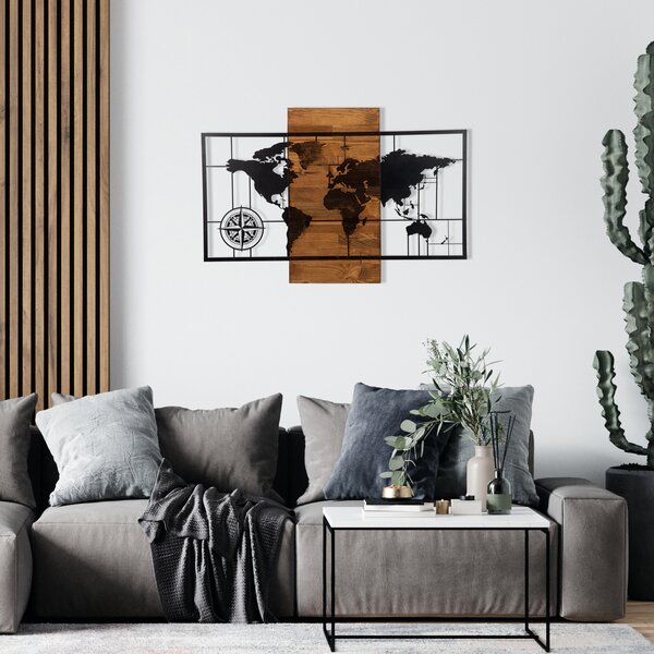 ASIR Nástěnná dekorace WORLD černá dřevo kov