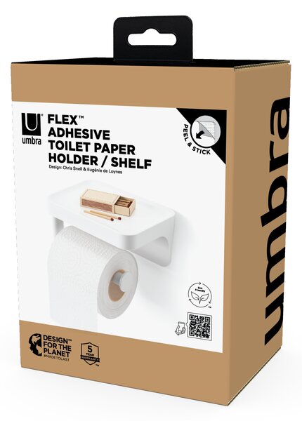Umbra Nástěnný držák FLEX ADHESIVE na toaletní papír s poličkou, bílý