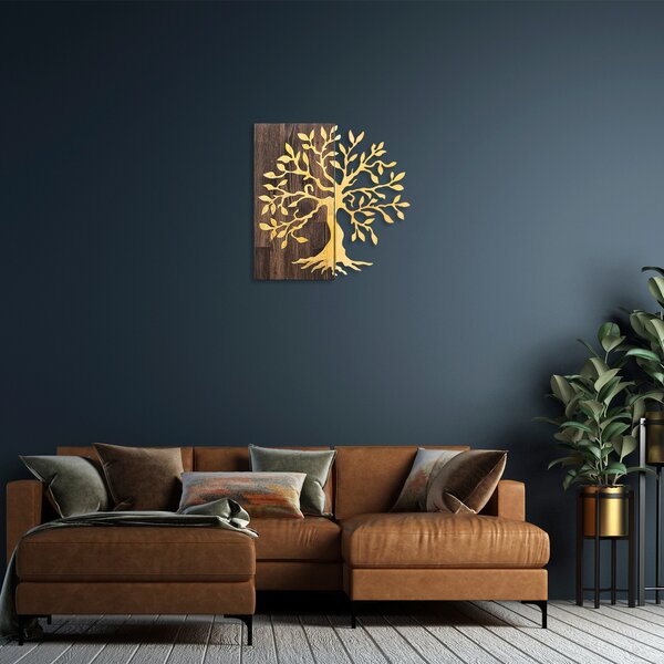 ASIR Nástěnná dekorace dřevo kov TREE ořech zlatá