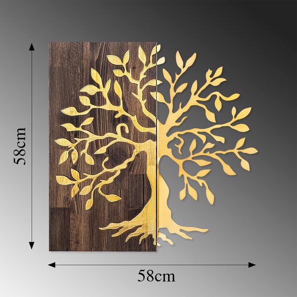 ASIR Nástěnná dekorace dřevo kov TREE ořech zlatá