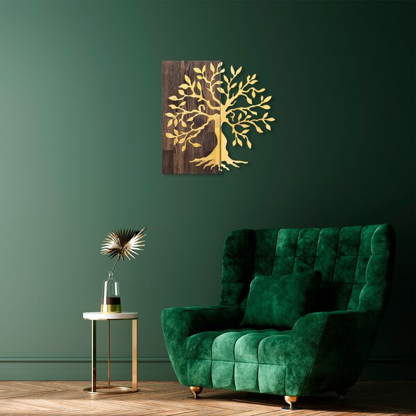ASIR Nástěnná dekorace dřevo kov TREE ořech zlatá