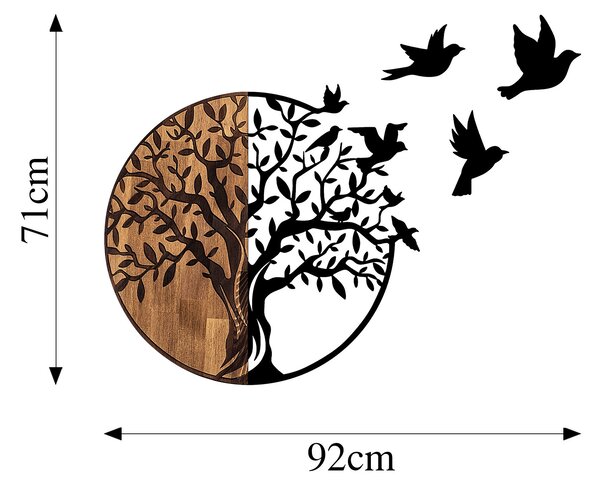 ASIR Nástěnná dekorace dřevo kov TREE AND BIRDS černá ořech