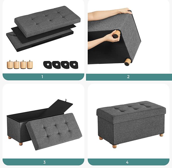 SONGMICS Úložný sedací box na nožkách 65 l tmavě šedý