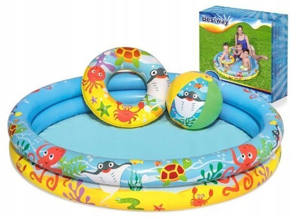Bazén pro děti 3v1 122 x 20 cm + KOLO + MÍČ Bestway 51124