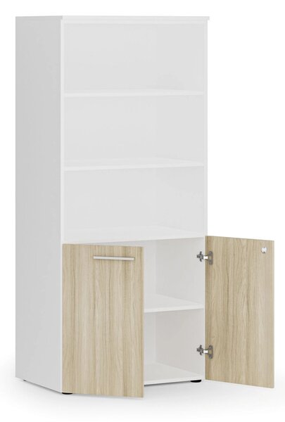Kombinovaná kancelářská skříň PRIMO WHITE, nízké dveře, 800 x 500 x 1781 mm, bílá/dub přírodní