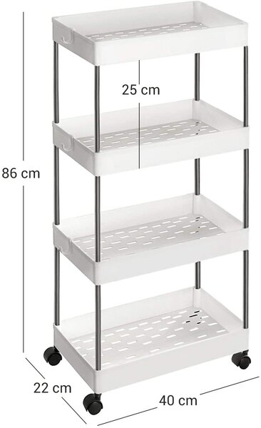 SONGMICS Pojízdný vozík 4 police bílý 22 x 86 x 40 cm