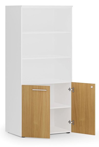 Kombinovaná kancelářská skříň PRIMO WHITE, nízké dveře, 800 x 500 x 1781 mm, bílá/buk