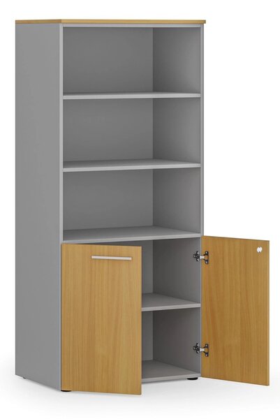 Kombinovaná kancelářská skříň PRIMO GRAY, nízké dveře, 800 x 500 x 1781 mm, šedá/buk