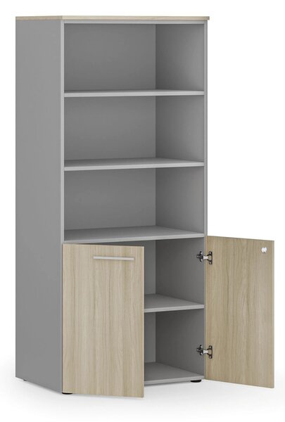Kombinovaná kancelářská skříň PRIMO GRAY, nízké dveře, 800 x 500 x 1781 mm, šedá/dub přírodní