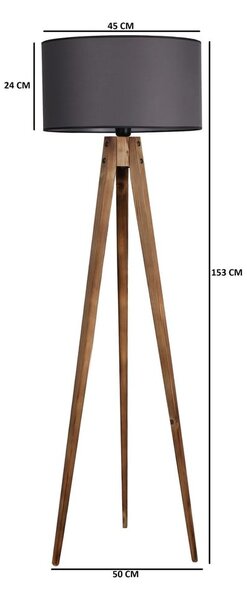 Černá/hnědá stojací lampa s textilním stínidlem (výška 153 cm) Tripod – Opviq lights