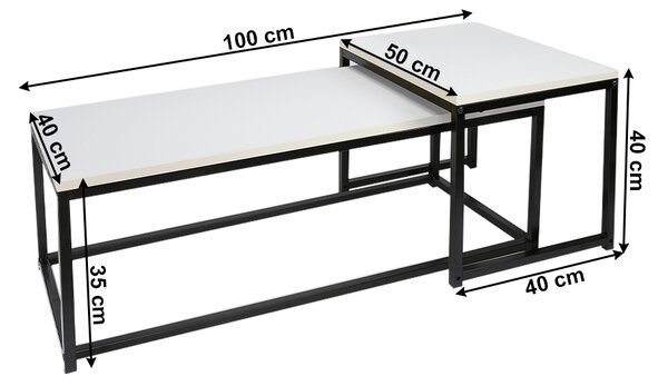 Set 2 konferenčních stolků, matná bílá / černá, KASTLER NEW TYP 2