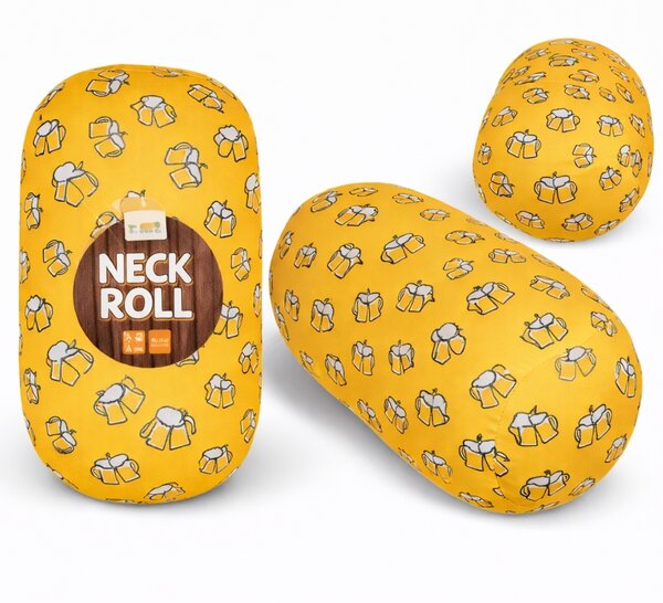 Cestovní polštářek BEER NECK ROLL 30x15 cm, žlutý