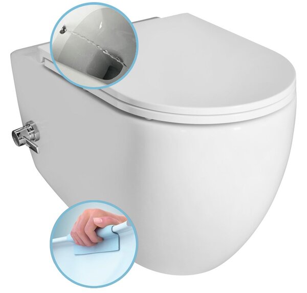 INFINITY závěsná WC mísa Rimless, integrovaný ventil a bidet. sprška, 36,5x53 cm, bílá 10NFS1001I