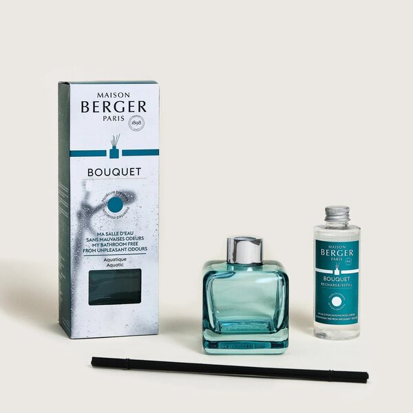 Maison Berger Paris Aroma difuzér Cube + náplň Proti zápachu z koupelny – Aquatic vůně 100 ml