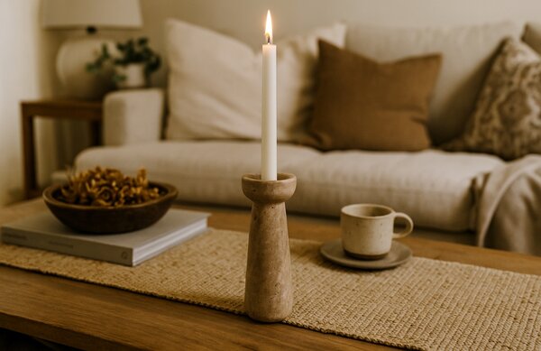 -30 % Dny Marianne - Béžový kamenný svícen Kave Home Magan 20 cm