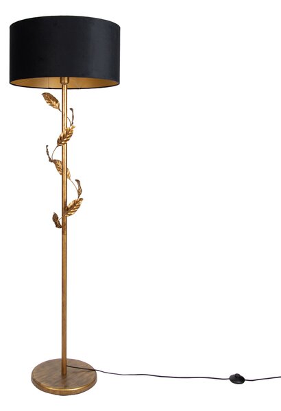 Stojací lampa zlatá s černým stínidlem a zlatým vnitřkem 50 cm - Linden