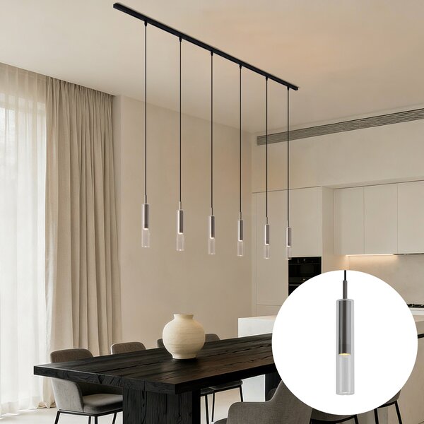 Moderní kolejnicový systém černý s 6 závěsnými svítidly Gunmetal 1-fázový - Slimline Loyce