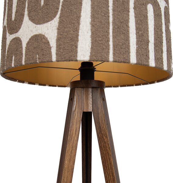 Stojací lampa Tripod Classic z ořechového dřeva s hnědým a béžovým pruhovaným stínidlem 50 cm