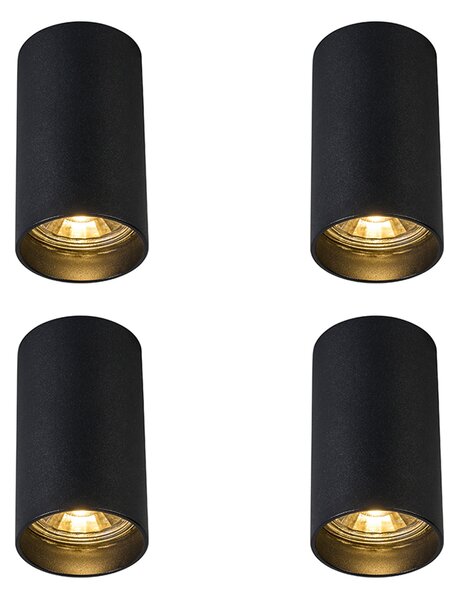 Sada 4 moderních přisazených bodových světel černá 5,5 cm GU10 50 mm - Tuba