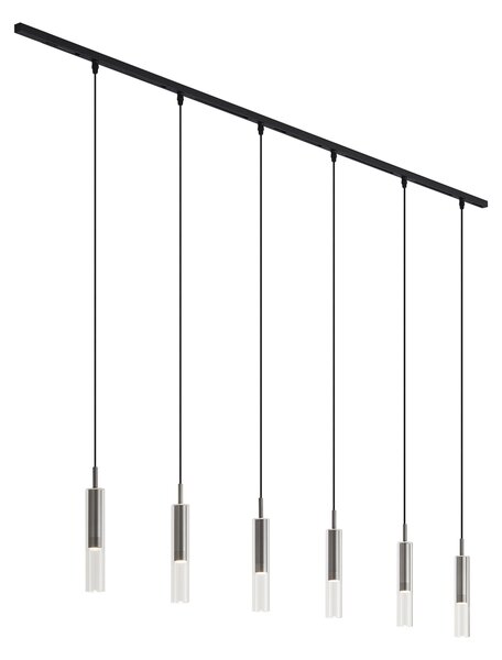 Moderní kolejnicový systém černý s 6 závěsnými svítidly Gunmetal 1-fázový - Slimline Loyce