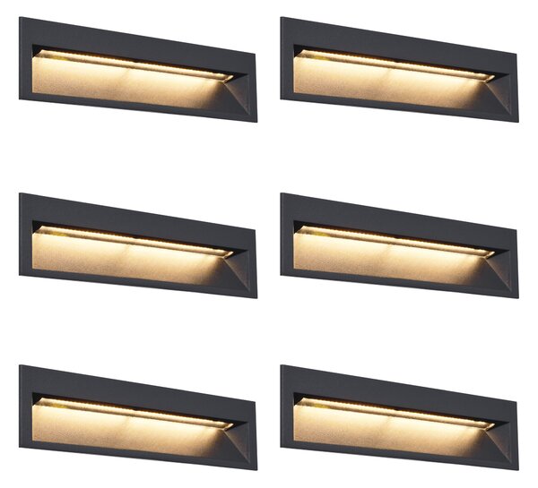 Sada 6 moderních zapuštěných nástěnných svítidel černá 28 cm vč. LED IP65 - Mert