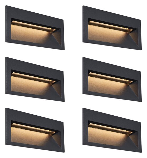 Sada 6 moderních zapuštěných nástěnných svítidel černá 16 cm vč. LED IP65 - Mert
