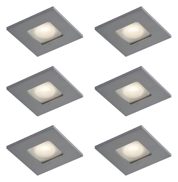 Sada 6 moderních zapuštěných bodových svítidel Gunmetal Square IP44 - Qure