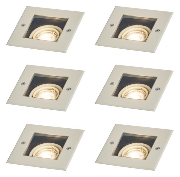 Sada 6 moderních béžových zemních bodových světel GU10 50mm otočných a naklápěcích IP65 - Oneon