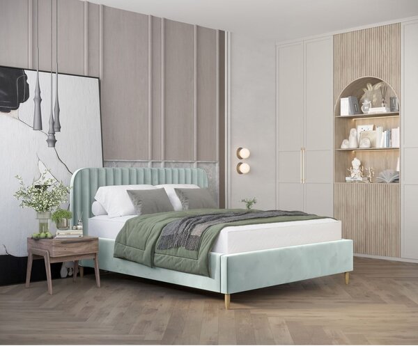 Čalouněná dvoulůžková postel v mentolové barvě s úložným prostorem s roštem 140x200 cm Noto – Maison de Rêve