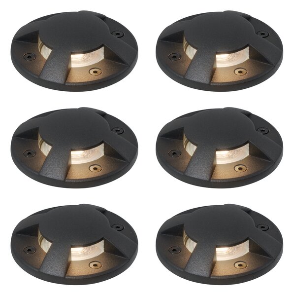 Sada 6 moderních zemních bodových světel černá GU10 50mm 4-světelný efekt IP65 - Cellar