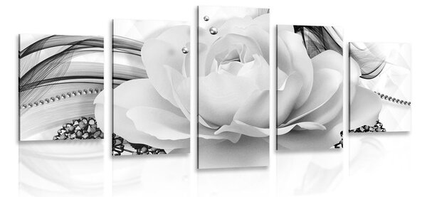 5-dílný obraz luxusní růže v černobílém provedení
