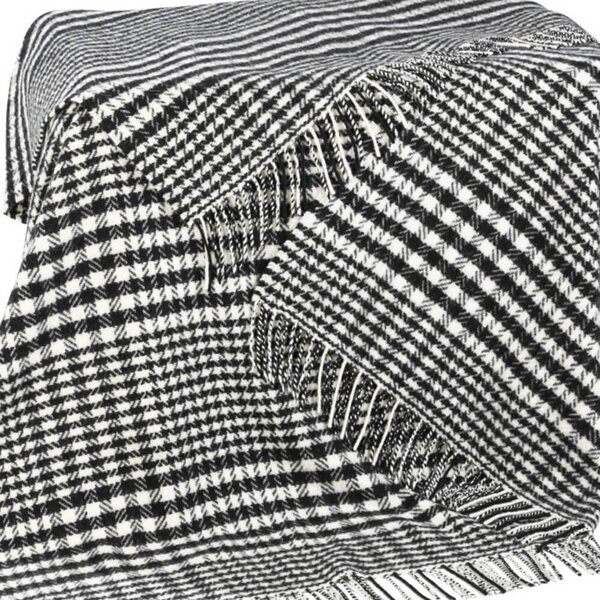 Deka Merino vlna / kašmír Black White Glen Check 180 x 136 cm John Hanly