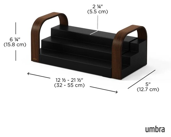 Třípatrová police na koření Umbra BELLWOOD 30 až 60cm černá/ořechová